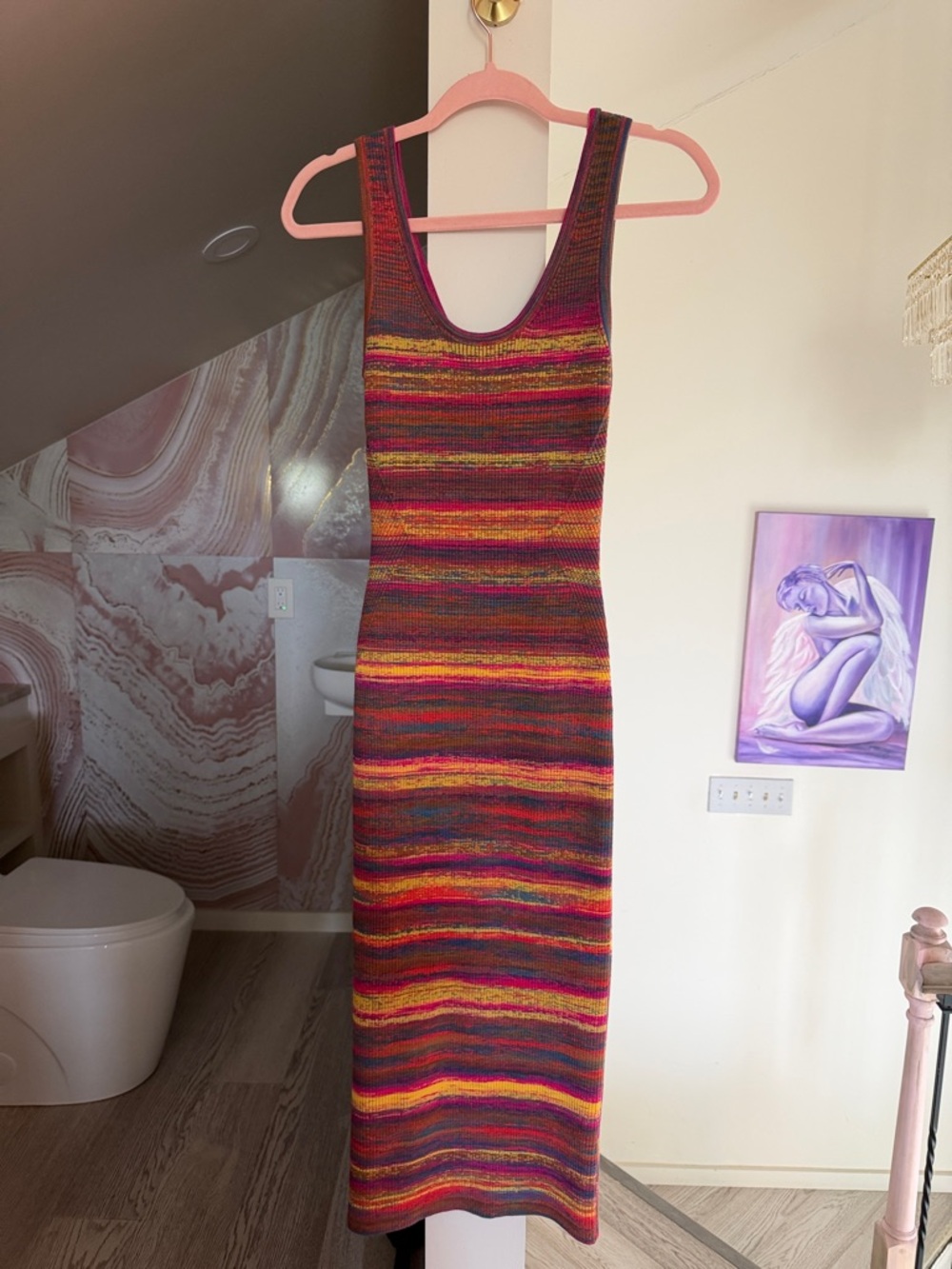 Ramy Brook Multicolor Striped Knit Maxi Dress in Red, Pink & Orange